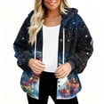 thumbnail image 3 of Women's Fashionable Casual Zippered Hooded Sweatshirt Jacket with Christmas Print and Drawstring, Furry Plush for Winter,Dark Blue,XL, 3 of 6