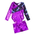 thumbnail image 4 of Aislor Girls Kids 2 Piece Ballet Dancewear Shiny Metallic Long Sleeve Leotard and Shorts Set for Gymnastic A Purple 6, 4 of 7