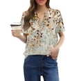 thumbnail image 2 of NAMTYQX Womens Blouses Dressy Casual Short Sleeve Button V Neck Stretch Basic T-Shirts for Women Light Brown Size M, 2 of 4