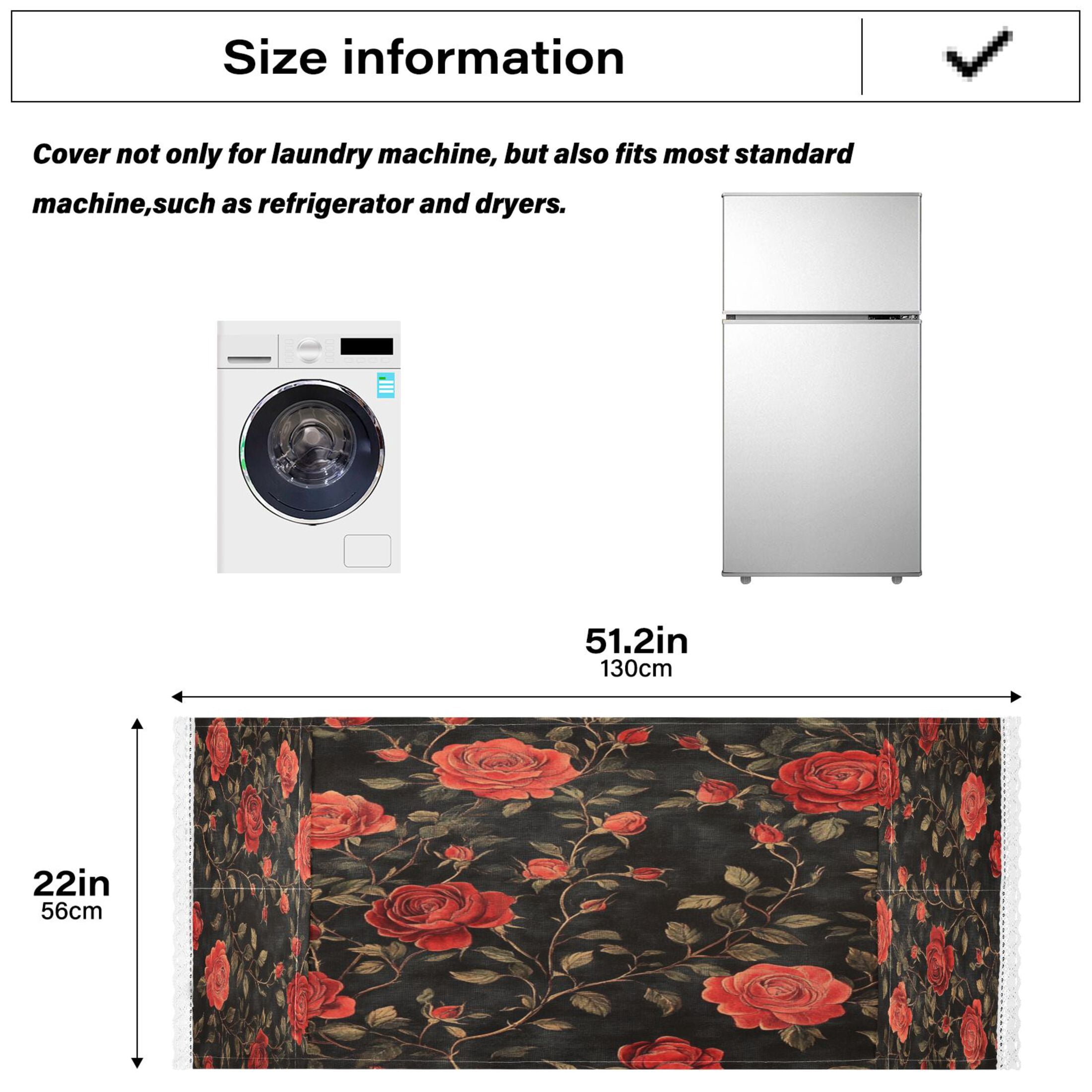 Red RoseWasher and Dryer Covers Dust-Proof and Oil Resistant Fridge Cover with 4 Storage Pockets Washing Machine Top Cover for Laundry Kitchen Home 51.2 x 22 In