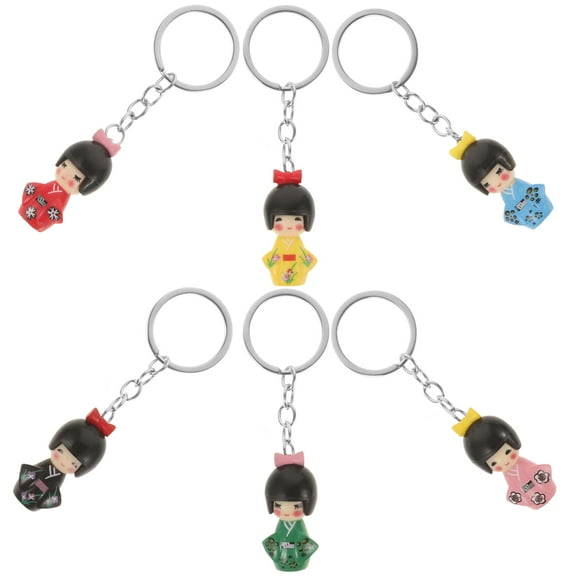 LULULION Key Ring Kimono Doll Keychain Plastic Bag Decoration For Keys 6pcs