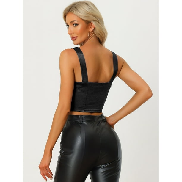 Top de corse de saten para mujer Top con corpino corto de fiesta con tirantes Negro XS Allegra K Blusa Bodega Aurrera en linea