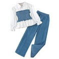 thumbnail image 1 of Odeerbi 6-13 Años Niñas Conjuntos Ruffle Plisado Manga Larga Camisa Pata Recta Pantalones Denim Conjunto de Dos Piezas Cuello Vuelto, 1 of 8
