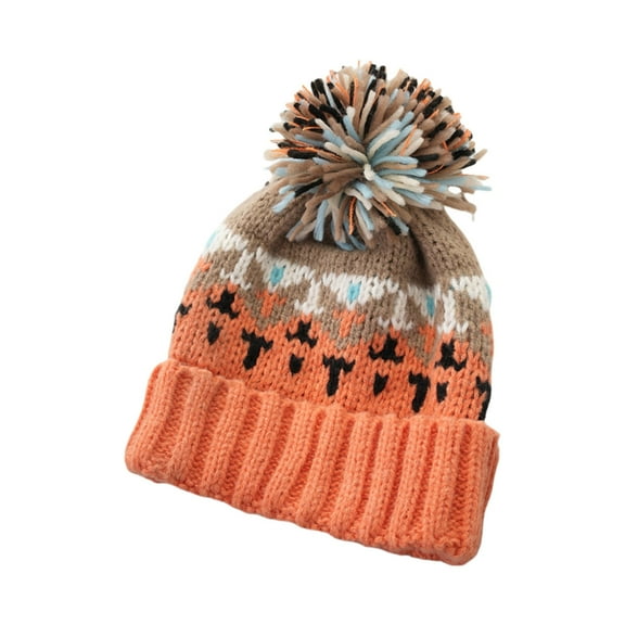 Women's Pompoms Pullover Hat Soft and Breathable Color Block Hat Windproof Knitted Hat for Daily Use Outdoor Travel