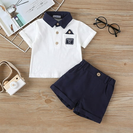 

Yubatuo Toddler Baby Boys Summer T-shirt Tops +Solid Shorts Outfits Set Blue 36M