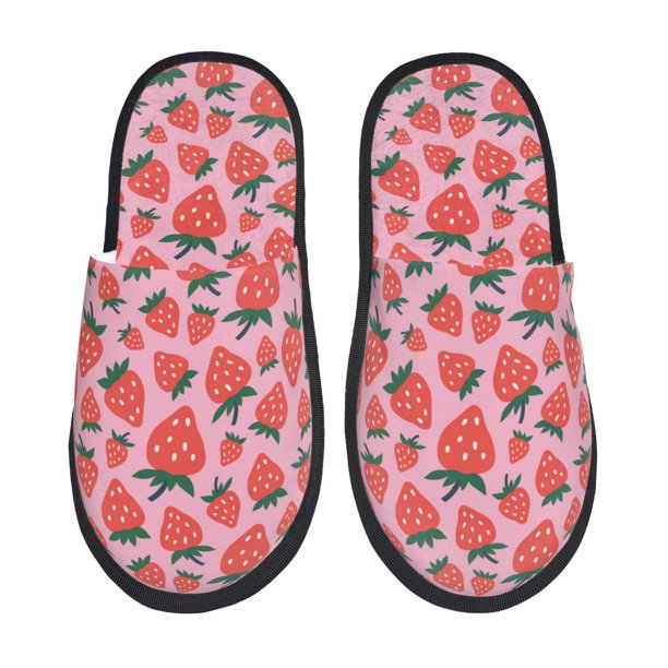 Balery Cartoon Strawberry Pantuflas de Casa de Felpa Silenciosas con Diseño Estampado, Zapatillas Cómodas Antideslizantes de Algodón para Interior-Medium