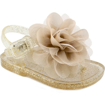 baby jelly shoes gold sandals champagne flower wee crib sz infant summer walmart