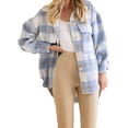 thumbnail image 1 of UKAP Ladies Plaid Shacket Jackets Classic Tartan Travel Outwear Light Blue M, 1 of 3