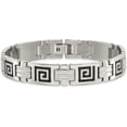 thumbnail image 4 of Avariah Chisel Stainless Steel Polished with Black Enamel Greek Key Bracelet - 9", 4 of 8