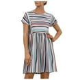 thumbnail image 2 of POINTERTECK Robe Décontractée pour Femmes Robe d'Été Col Rond Rayée à Boutons Mini Robe Décontractée Vêtements pour Femmes L Bleu, 2 of 9