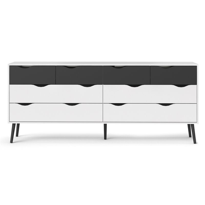 Pemberly Row Wood 8Drawer Double Dresser in White/Black