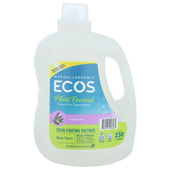 ECOS Détergent à Lessive Liquide Hypoallergénique + Enzymes, Parfum de Lavande (230 Charges, 210 oz)