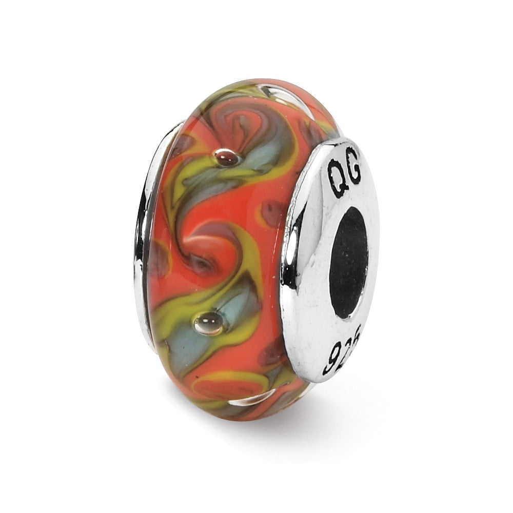 7.3mm x 12.7mm Solid 925 Sterling Silver Reflections Red/Teal Swirl Hand-Blown Glass Bead 7.3mm x 12.7mm Solid 925 Sterling Silver Reflections Red/Teal Swirl Hand-Blown Glass Bead
