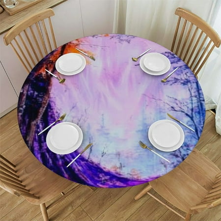

Patifu Trees Purple Sky Round Table Cover Stain Resistant Washable for Indoor Outdoor Kitchen Dining Wedding 100% Polyester for Picnic Farmhouse Full Width Single-Sided Printing 46 -50