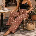 thumbnail image 2 of Aezemi Women Ruffle Jean Pants Dots Printed Button Elastic Waist Fashion Barrel Curved Leg Trendy Jeans Summer Spring Outdoor Streetwear Ruched Hem Trousers with Pockets L, 2 of 9
