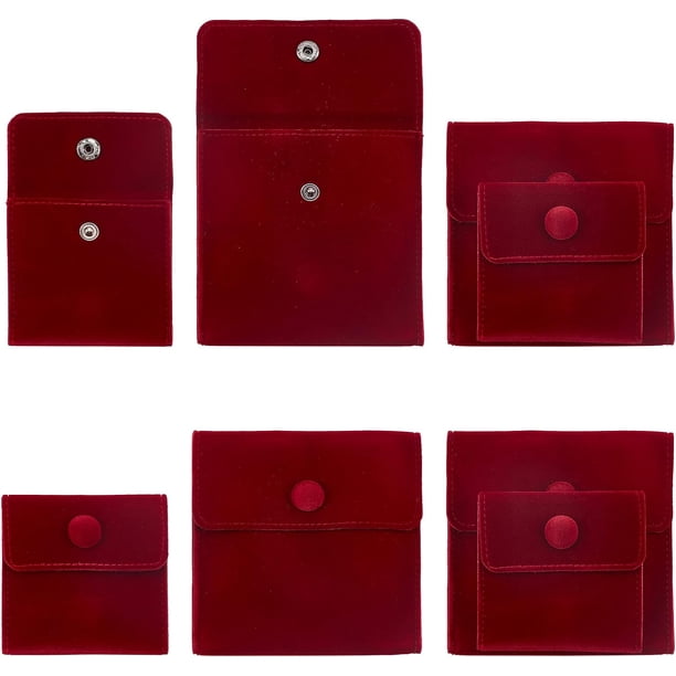 8 bolsas cuadradas de terciopelo de 2 estilos, de 7 a 10 cm, color rojo oscuro, para joyería con cierre a presión, para regalo.