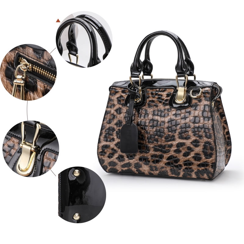 Genuine leather, leopard print, crocodile print handbag, large capacity tote bag, detachable shoulder strap, cross-body bag, purse