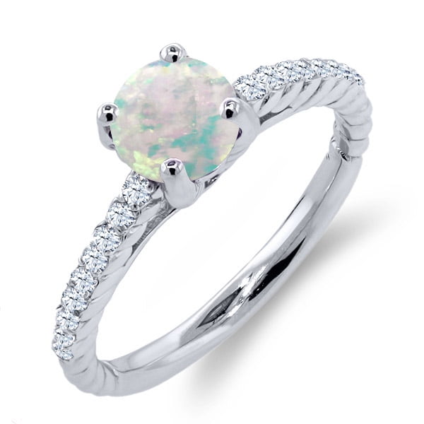 0.87 Ct Round White Simulated Opal White Created Sapphire 925 Silver Ring by