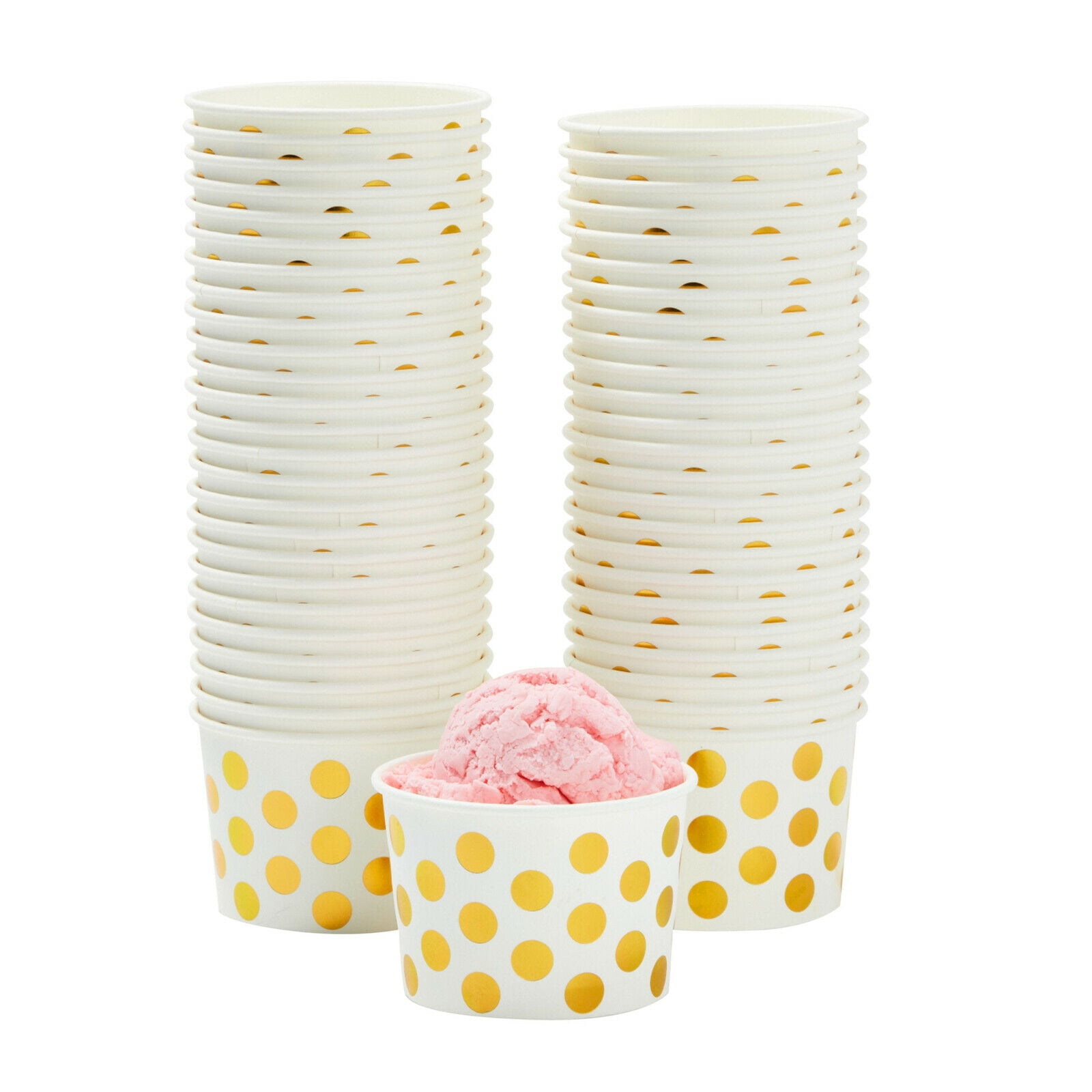 50 Pack Ice Cream Sundae Bowls, Disposable Snack Cups, Gold Polka Dots, 8 Oz