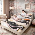 thumbnail image 3 of Manfei Ink Cherry Mountain Full Size Sheets for Teens, Wave Sun Bed Sheets, Pink Gold Black 4 Pieces, 1 Flat Sheet, 1 Fitted Sheet and 2 Pillowcases, 3 of 6