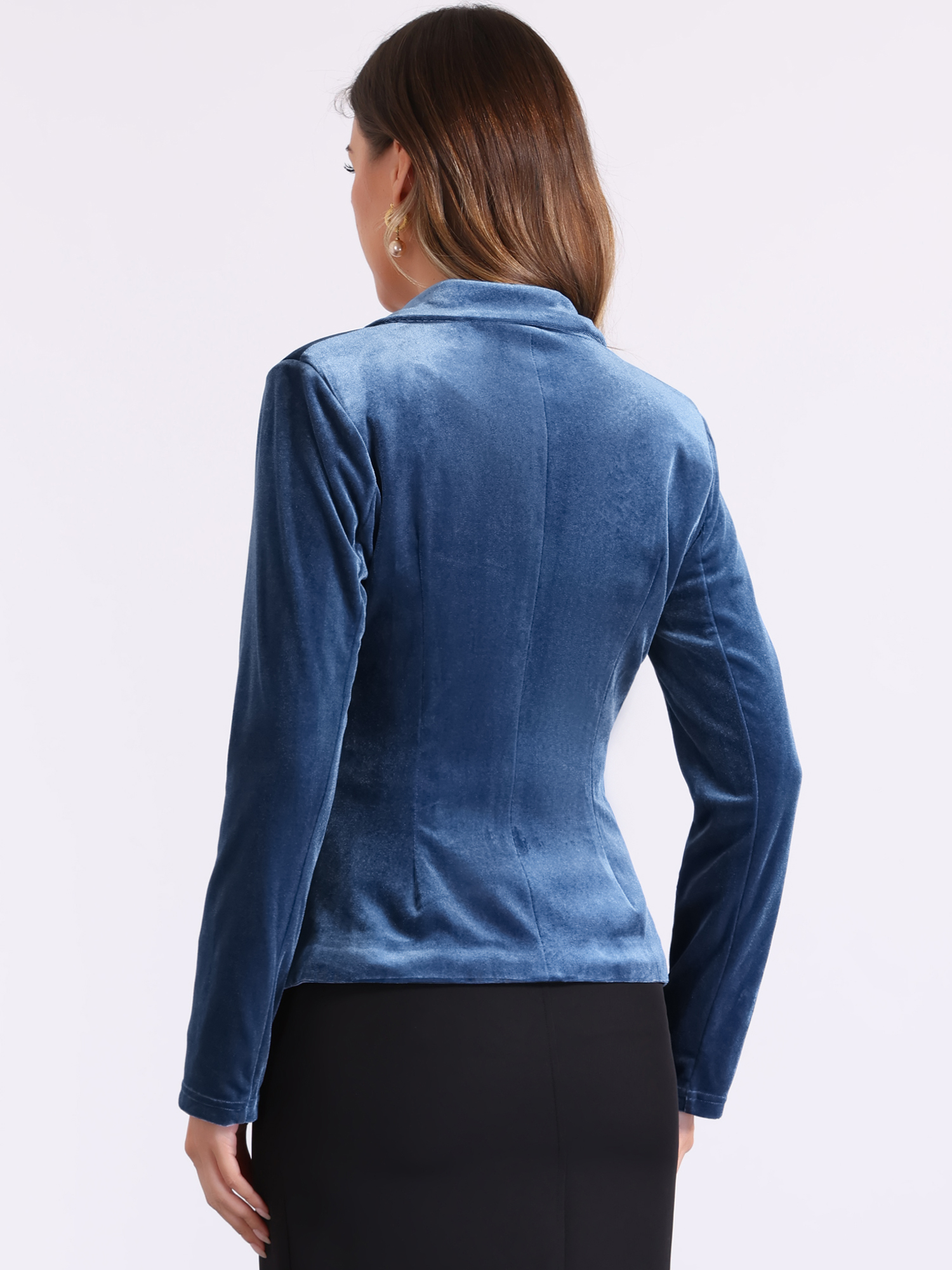 DARING DIVA Women's Notched Lapel Button Front Office Velvet Blazer XS Blue Grey