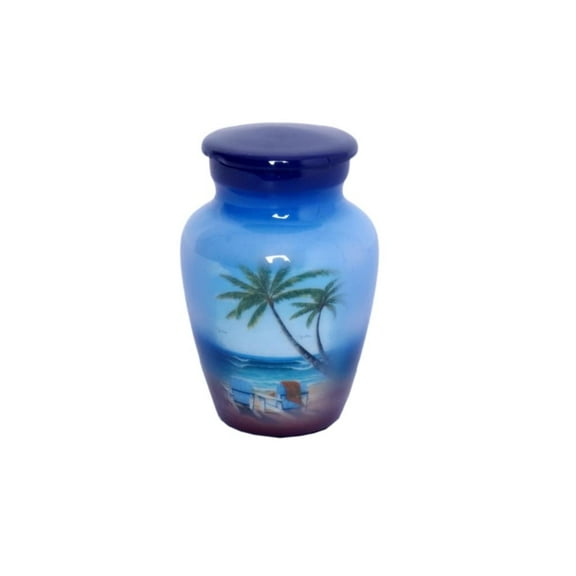 World Bazaar Beautiful Beach Cremation Funeral Keepsake Urns Hand Painted Cloud Large Burial Urn for Human Ashes Adult Size with Velvet Box (1 Small Keepsake)