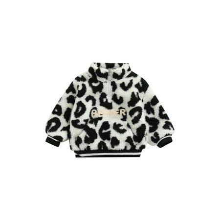 

Leopard Print Lamb Velvet sweater Pullover Long Sleeve Stand Collar Zipper Closure Hoodie Tops