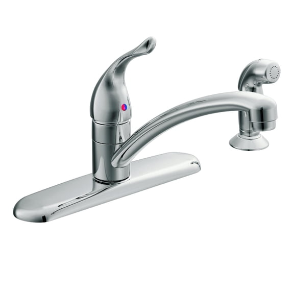 Moen Chateau Chrome One-Handle Low-Arc Kitchen Sink Faucet with Side Sprayer, 4 Hole Setup with Separate Flexible Pull Out Spray Head, for Commercial, Laundry, Utility