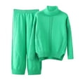 thumbnail image 3 of Jinhomg Women's Thick Sweater Set 2 Piece Casual Solid Lounge Set Fall Winter Thermal Cozy Long Sleeve Mock Neck Pullover with Elastic Waist Pants Clearance Items for Women Green Free Size, 3 of 10
