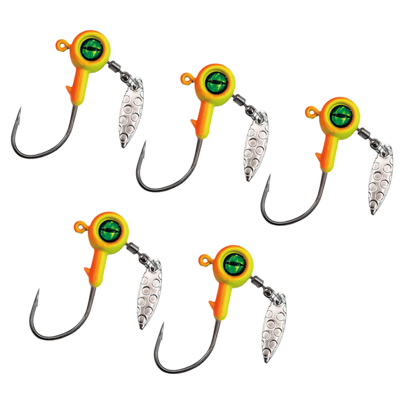 KUFptva 5Pcs Jigs Head Fishing Hook with Spinner Spoon Fishing Rotating Sequins Jigs Lures Fishing Hook for Saltwater Freshwater