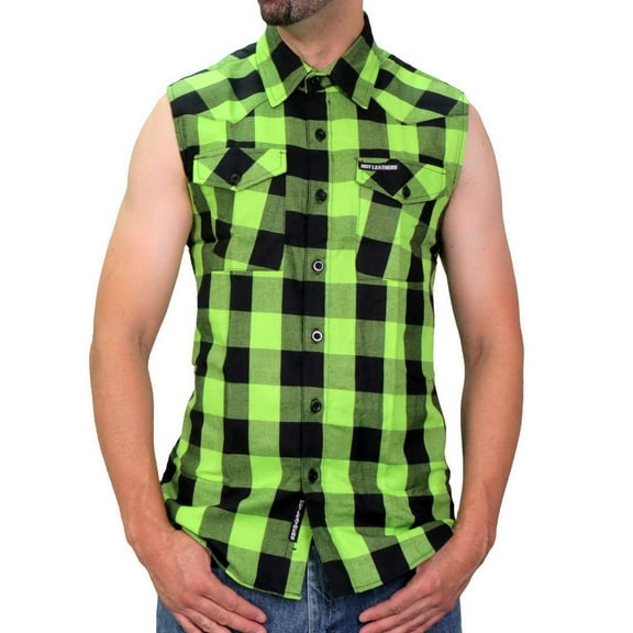 Hot Leathers FLM5002 Men’s Black and Green Sleeveless Cotton Flannel Shirt 2X-Large