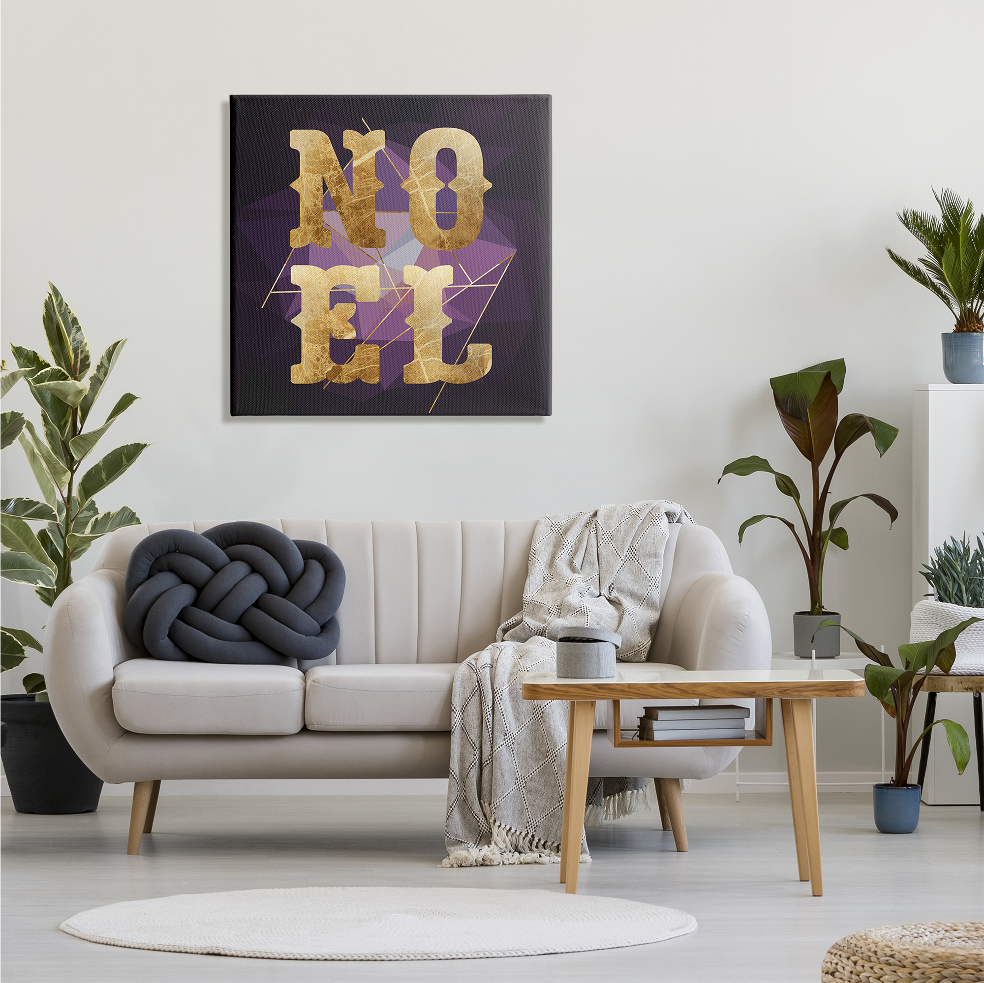Stupell Industries Noel Typography Purple Geometric Shapes Glam Christmas Holiday Painting Gallery Wrapped Canvas Print Wall Art, 30 x 30