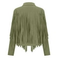 thumbnail image 6 of Fnooota Fringe Jackets for Women, Fashion Leather Lapel Collar Long Sleeve Fall Cardigans Army Green Size S, 6 of 7