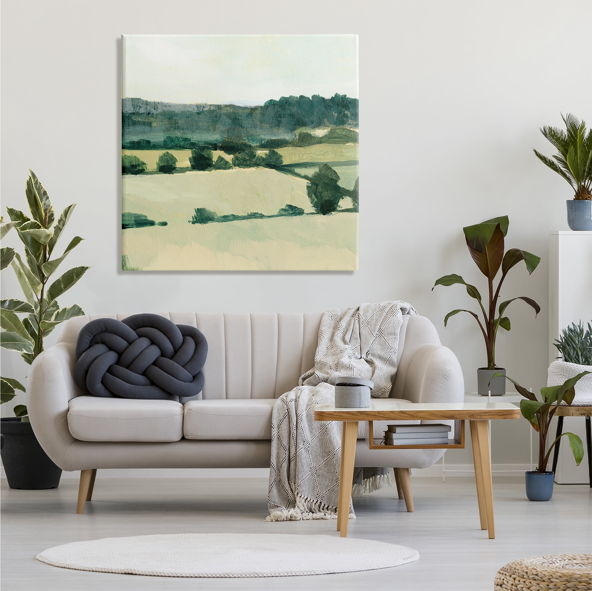 Stupell Industries Open Green Farm Fields Abstract Country Tree Landscape Landscape Painting Gallery Wrapped Canvas Print Wall Art, 36 x 36