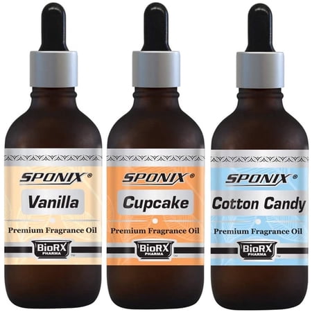 Fragrance Oil Aromatic Premium Grade Scented Perfume Oil Gift Set of 3 - Vanilla, Cupcake, Cotton Candy - ( 3 x 30 mL / 1 Oz ) by Sponix Made in USA (FAST SHIPPING)