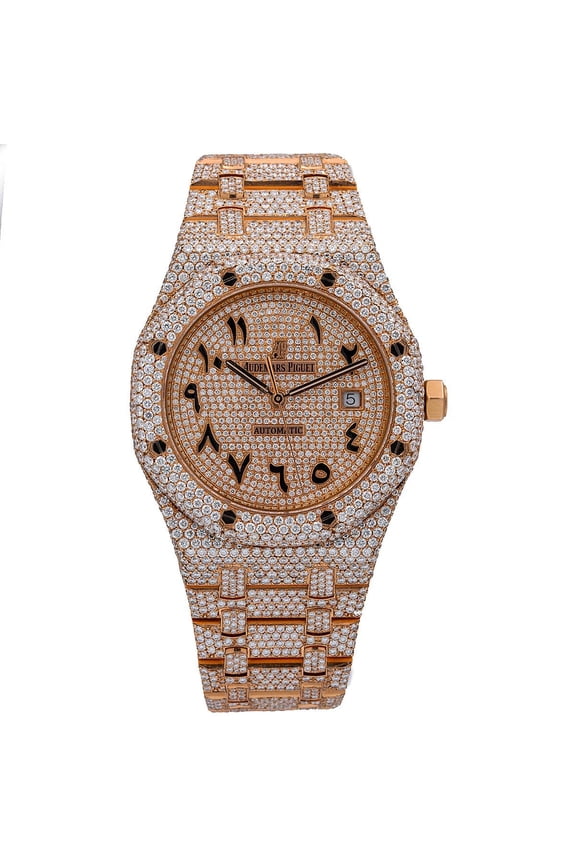 Pre-Owned Audemars Piguet Royal Oak Selfwinding 41MM 15400OR Diamond Paved Eastern Arabic Dial Diamond Paved Bezel 18K Rose Gold Bracelet 27.95ct