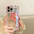 thumbnail image 3 of Case for iPhone 15 Pro Max, Colorful Retro Oil Painting Printed Flower Laser Glossy Pattern Cute Curly Wave Edge Exquisite Phone Cover Stylish Durable TPU Protective Case (Orange Yellow), 3 of 15