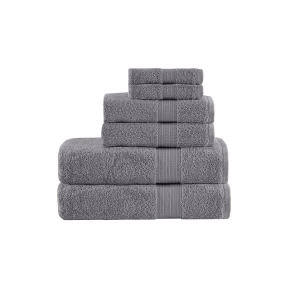 6 Piece Charcoal Dark Gray 650GSM GOTS & OEKO-TEX Certified Long Staple Cotton Towel Set, Low Twist Quick Dry Ultra Soft Absorbent Bath Hand Wash Towels for Bathroom Hotel Home