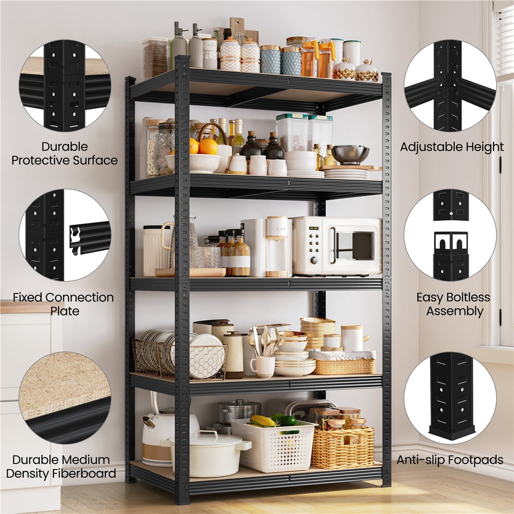 Yaheetech 5 Tier Metal Storage Rack with Adjustable Shelves, Set of 4, Black