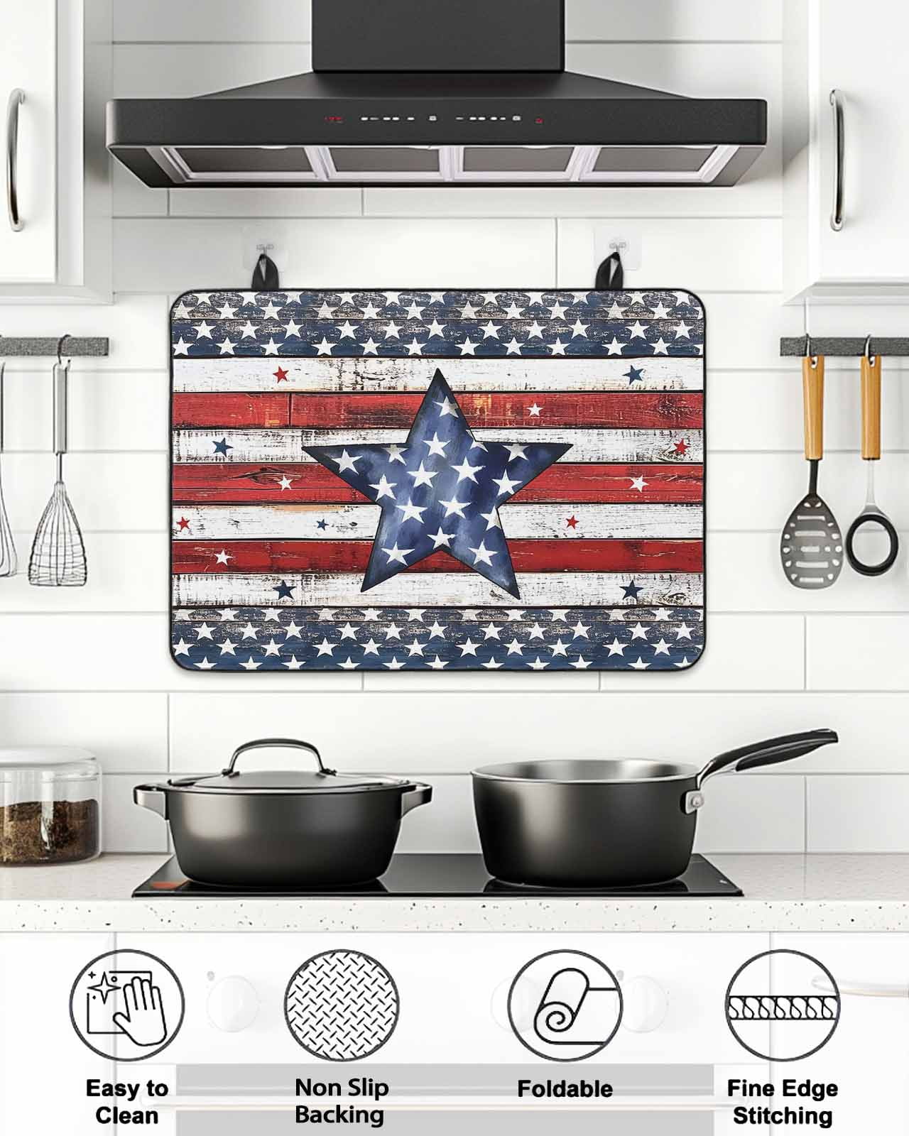 Stove Top Covers for Electric Stove 24x21 Inches, 4th of July Star Heat Insulation Fireproof Glass Cooktop Protector, Independence Day American Flag Vintage Countertop Stovetop Cover for Kitchen