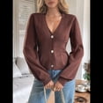 thumbnail image 4 of Suéter Cárdigan de Otoño para Mujer, Tendencia de Moda, Top de Larga, Chaqueta Informal, Suéter con Botones para Vacaciones. Marrón XL, 4 of 8