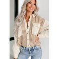 thumbnail image 4 of Women's Parchment Houndstooth Corduroy Patchwork Flap Pocket Shacket, 4 of 12