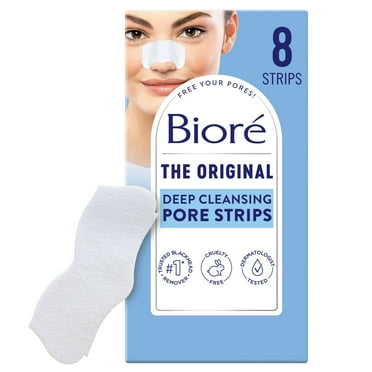 Bioré Deep Cleansing Pore Strips, Original, Blackhead Remover Strips for Skin Care, Oil Free, 8 Ct