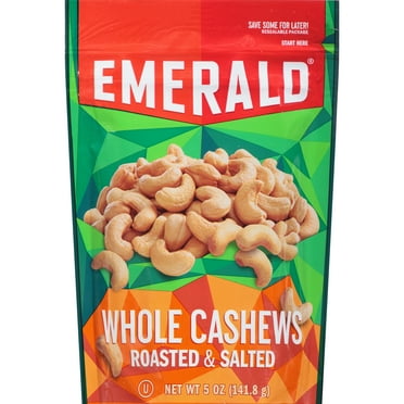 Emerald Nuts Whole Cashews Roasted & Salted 5 Ounce Stand up Bag (Pack of 2)
