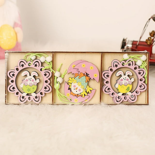 Pompotops Easter Decorations Creative Painted Wooden Animal Pendant Rabbit Party Atmosphere Arrangement Props Clearance