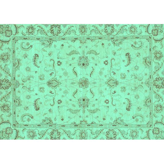 Ahgly Company Indoor Rectangle Oriental Turquoise Blue Traditional Area Rugs, 8' x 12'
