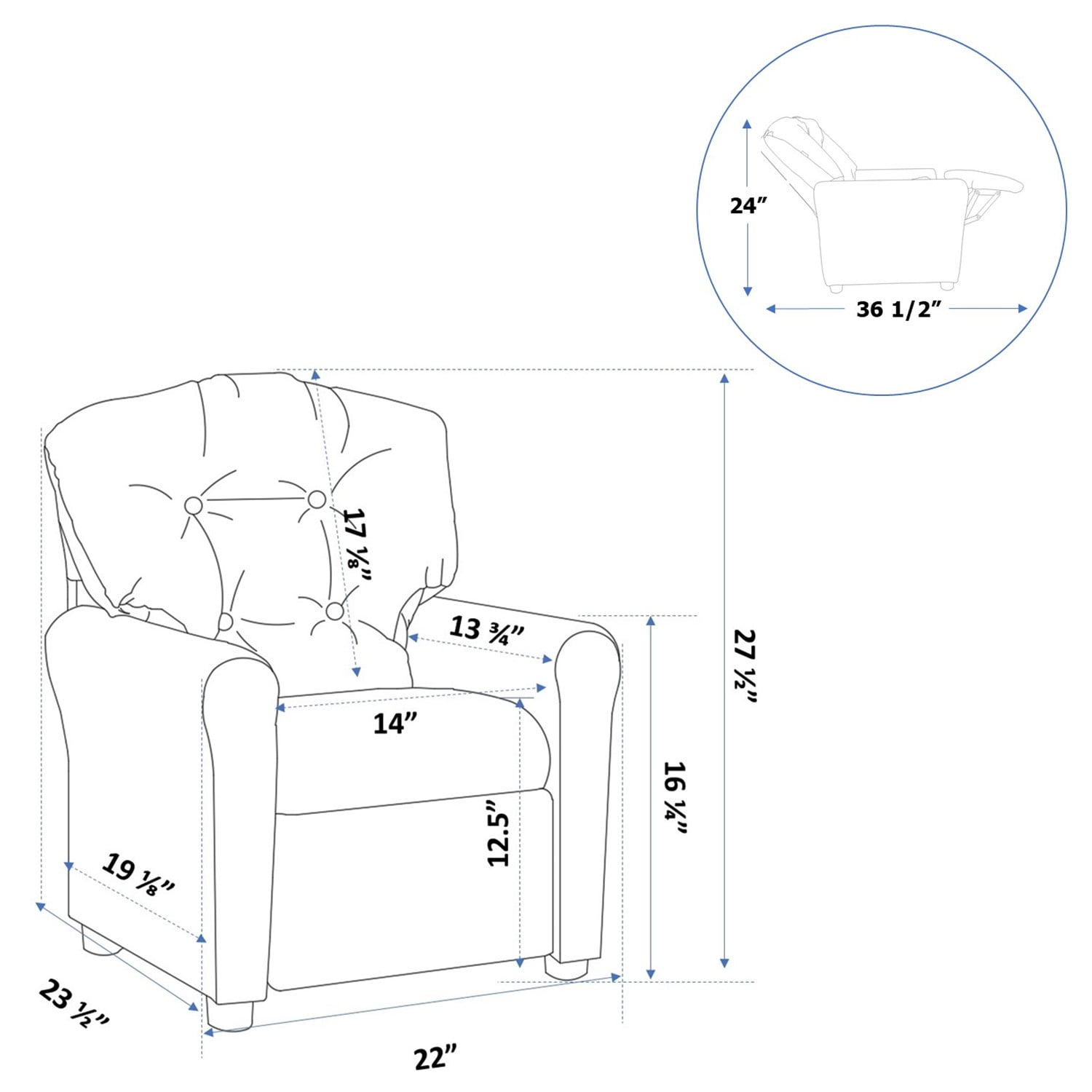 The Crew Furniture Traditional Kids Recliner Chair, Toddler Ages 1-5 Years, PU Faux Leather Black
