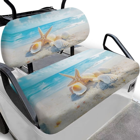 Uorisanigo Golf Cart Seat Covers Club Car Comfortable Golf Cart Replacement Front Seat Beach Starfish Shells Anti-Slip Golf Cart Front Seat Cover Fit Club Car DS, EZGO TXT RXV