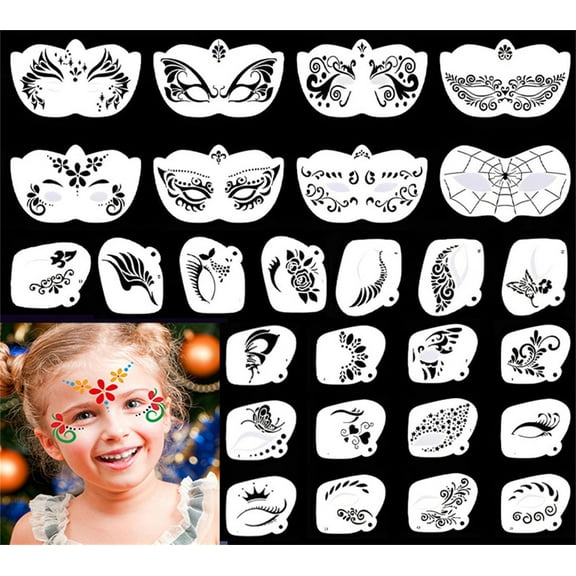 28 Pcs Face Painting Stencils Set,Happon Reusable Face Paint Templates, Body Painting Stencils,Reusable Soft Tattoo Stencils for Kids Party Art Painting