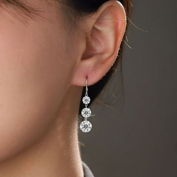 Drop Dangle Hook 2Ct Round Cut Diamond Women's Drop/Dangle 14K White Gold Plated Silver Earrings